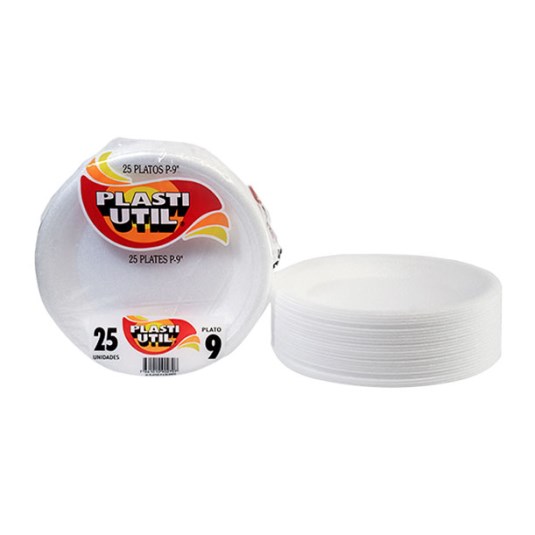 Plato 9 Pulgs Color Blanco Plasti-Util X 25 Uni