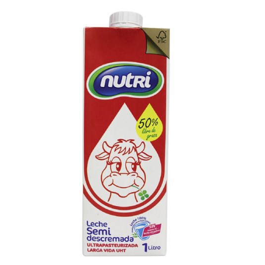 Cartón Leche Semidescremada Nutri 1 Lt.