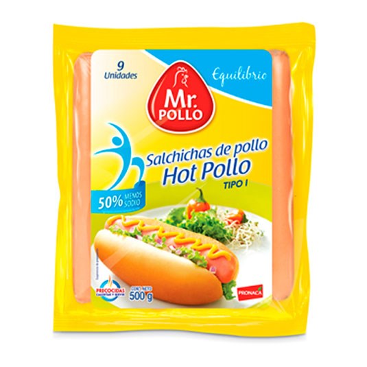 Mr. pollo salchicha hot-pollo 500 gr.