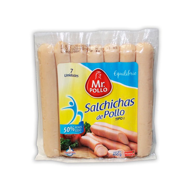 Salchicha Light Hot Pollo Mr. Pollo 400 Gr