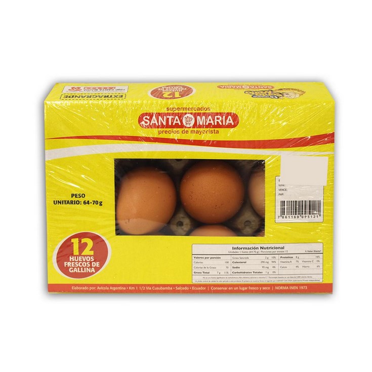 Huevo Extra Grande Santa Maria X 12 Un