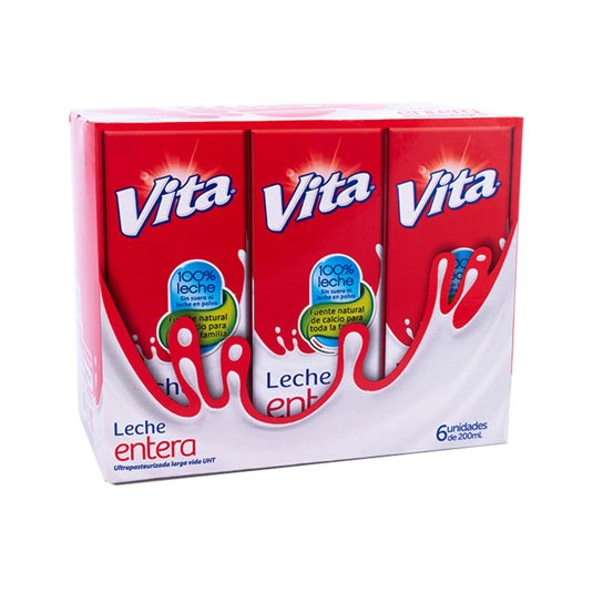 Leche Entera Vita x6 Un. 200 Ml. C/U