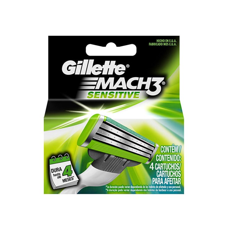 Afeitadora Gillette Mach 3 Hojas Sensitive Cartucho X 4 Uni