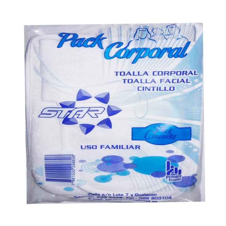 Set Toalla Corporal+Facial+Cintillo Star X 25 Un.