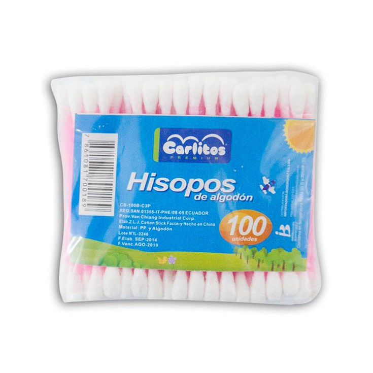 Hisopos Algodon Funda Carlitos 100 Uni