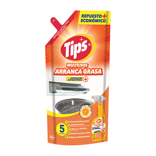 Multisos Tips Arranca Grasas Naranja Doypack 500 Ml.