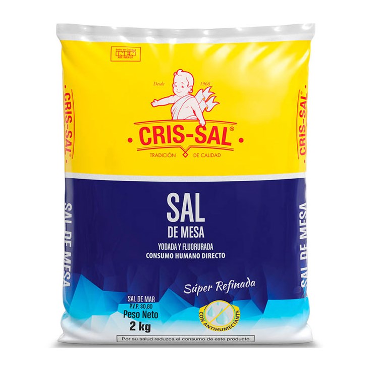 Sal De Mesa Super Refinada Cris-Sal 2 Kg