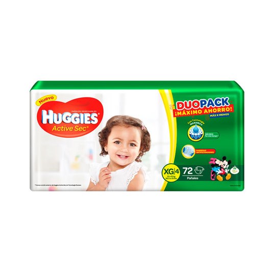 Duo Pañal Active Sec Xg Huggies X 72 Uni