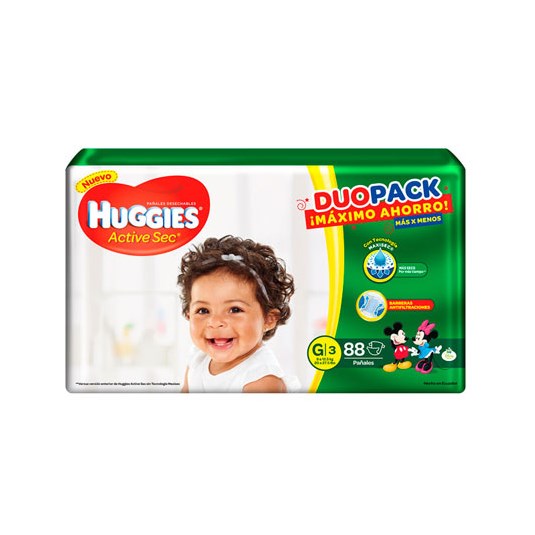 Duo Pañal Active Sec Grande Huggies X 88 Uni